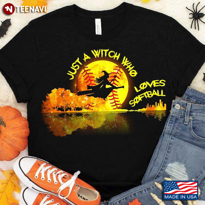 Just A Witch Who Loves Softball Guitar Lake Shadow T-Shirt