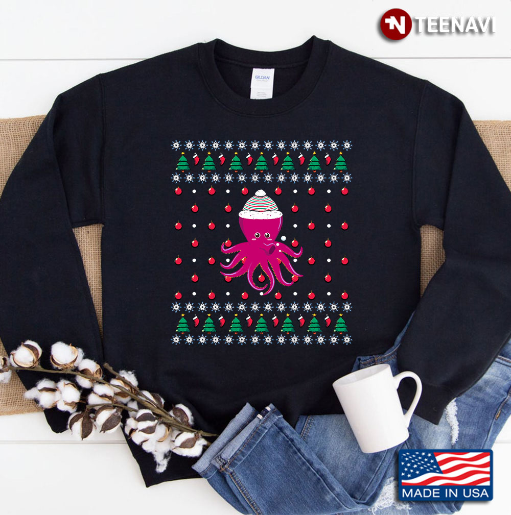 Festive Octopus Xmas Ugly Christmas Sweatshirt
