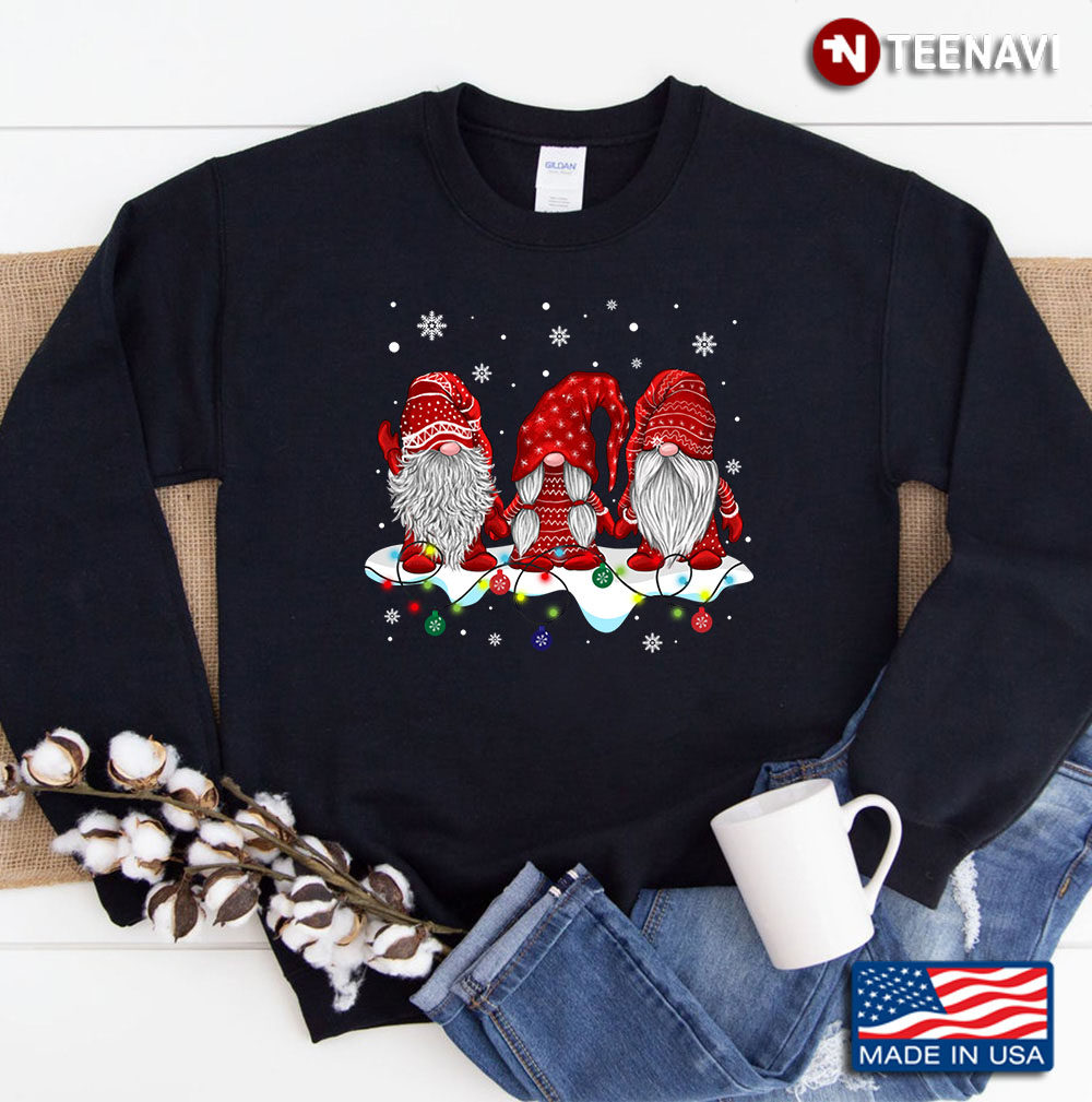 Funny Hanging Xmas With Santa Red Gnome Gnomes Christmas Light Sweatshirt