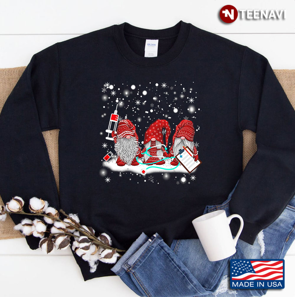 Funny Nurse Gnomes Santa Christmas Light Nursing Lover Gifts Sweatshirt