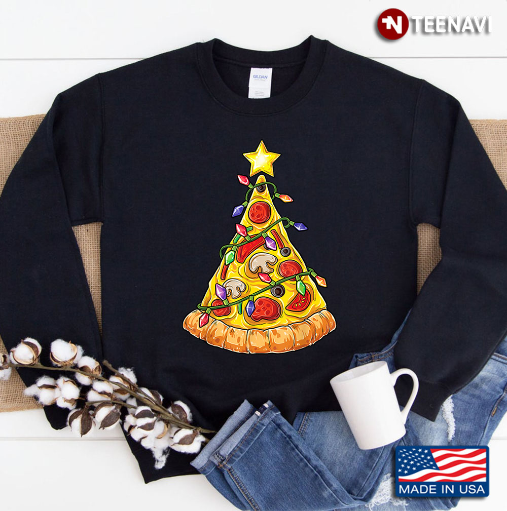 Funny Pizza Christmas Light Sweat Sweater Women Kids Men Sweatshirt