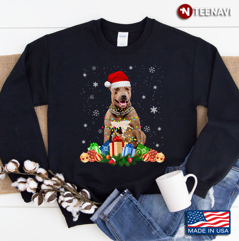Funny Santa Pitbull Christmas Lights Dog Lover Gifts Sweatshirt