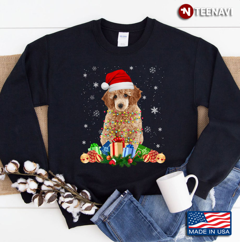 Funny Santa Poodle Christmas Lights Dog Lover Gifts Sweatshirt