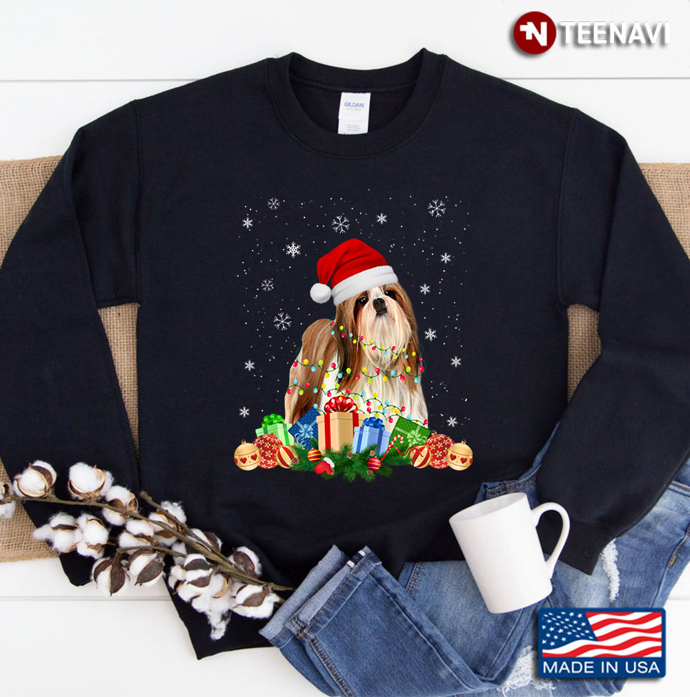 Funny Santa Shih Tzu Christmas Lights Dog Lover Gifts Sweatshirt