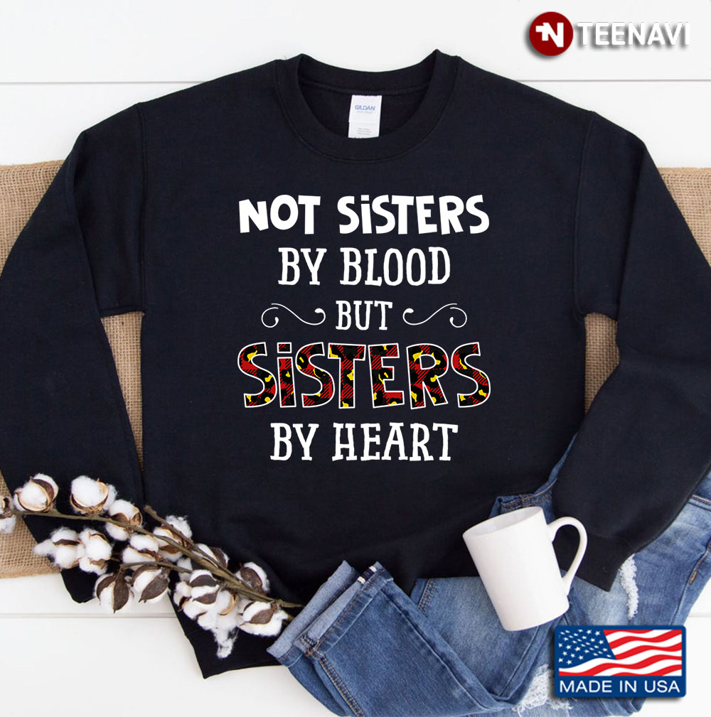 Funny Sister By Heart Retro Birthday Sisterhood Leopard Red Plaid Friends Sweatshirt