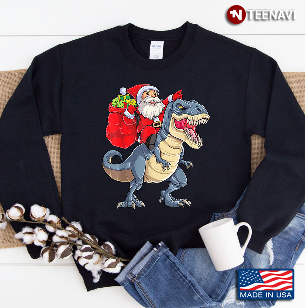 Funny T Rex Dinosaur Santa Christmas Sweat Sweater Women Kids Men Sweatshirt