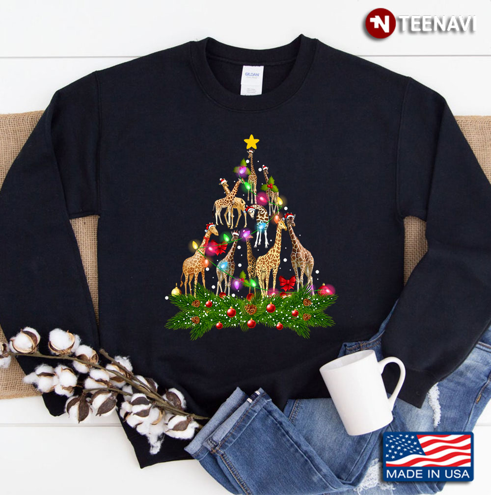 Giraffe Christmas Tree Lights Ornament Decor Gift Sweatshirt
