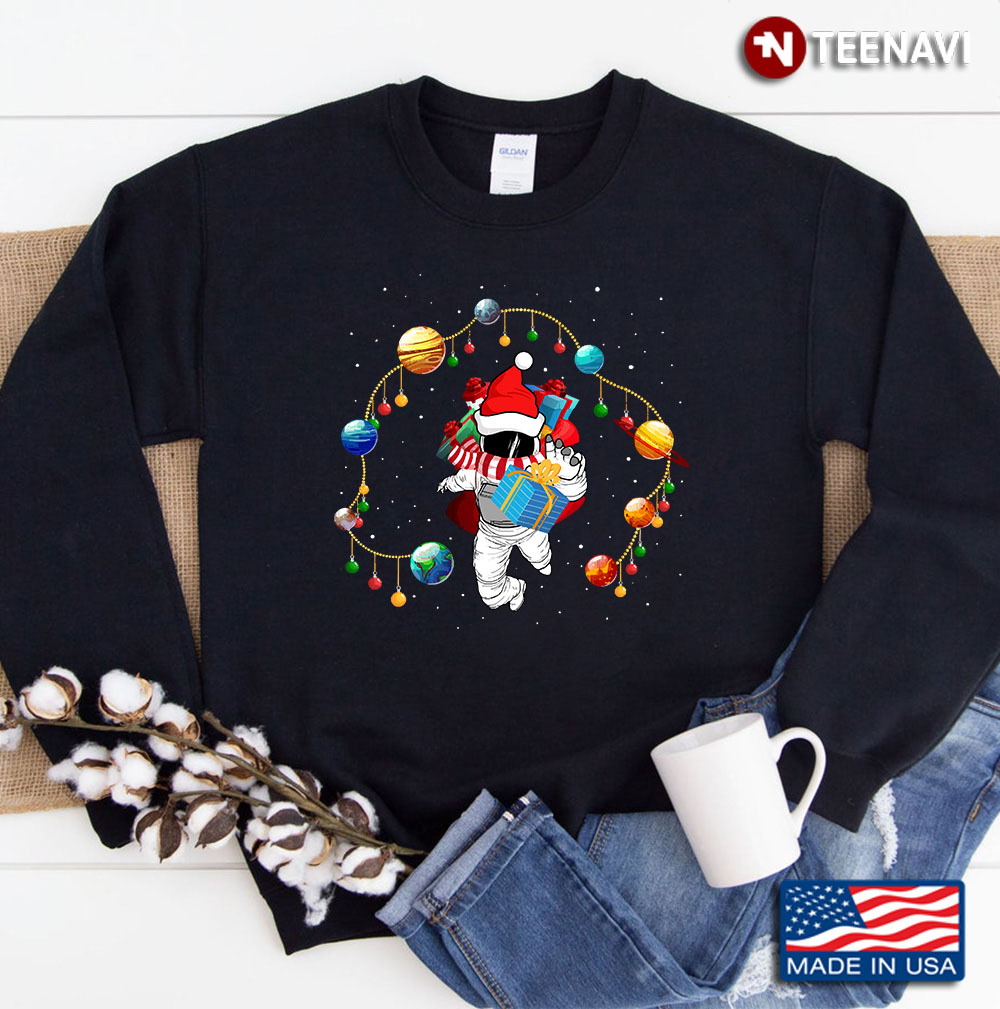 Happy Christmas Astronaut And Planets Sweatshirt