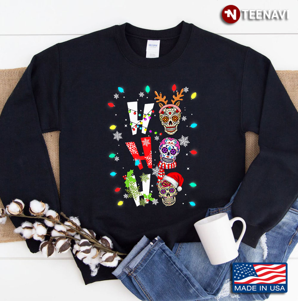 Ho Ho Ho Mexican Skull Santa Hat Christmas Funny Xmas Gifts Sweatshirt