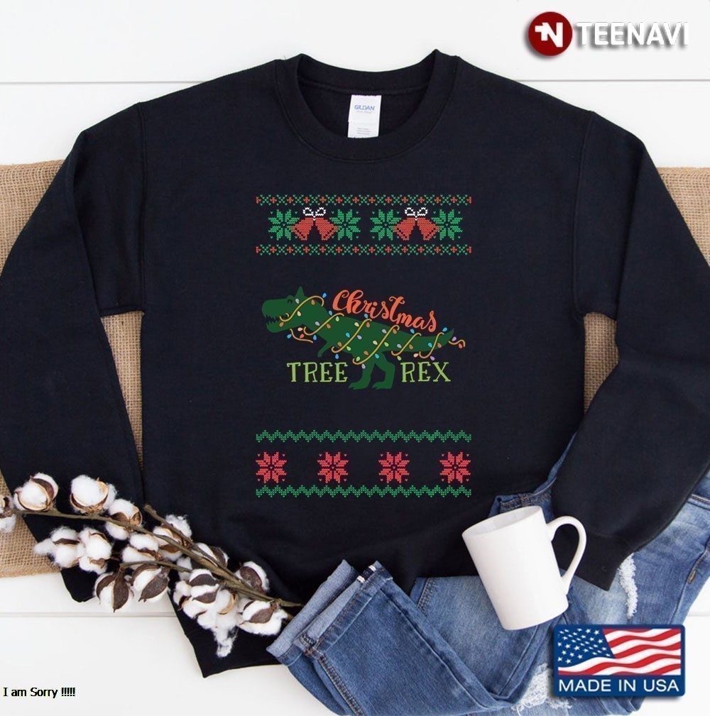 Christmas Tree Rex T -Rex Dinosaur Sweatshirt