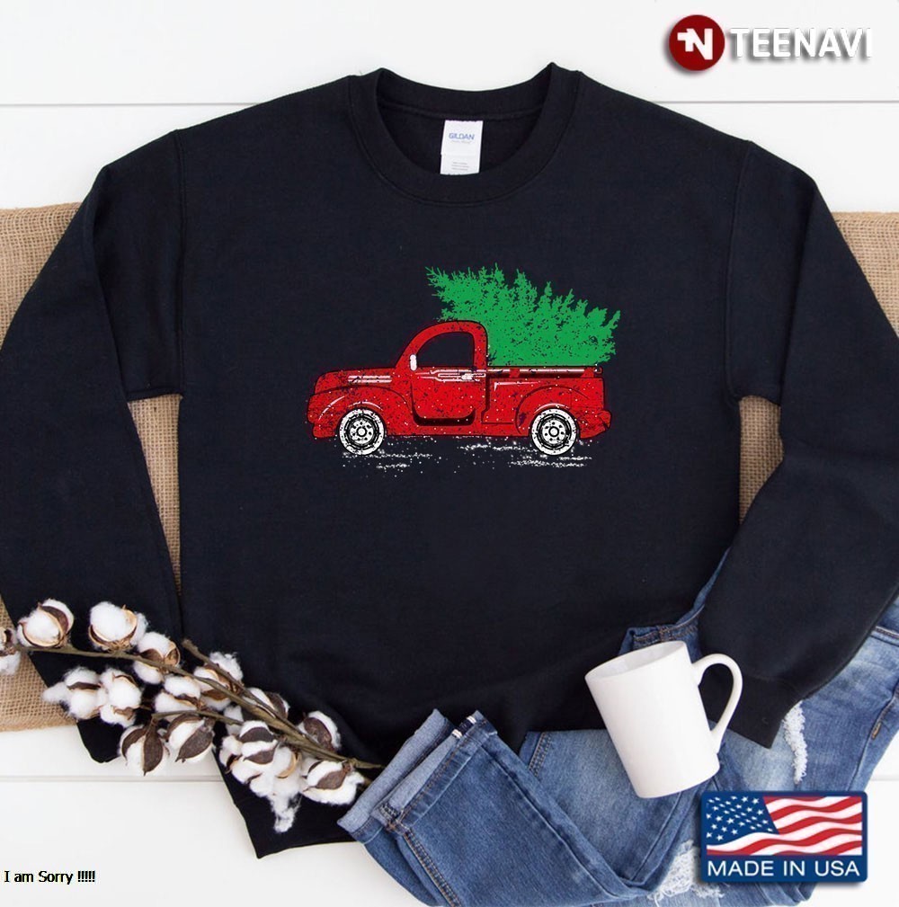 Christmas Tree Truck Retro Vintage Red Truck Sweatshirt