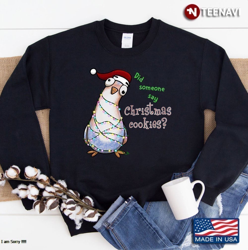 Curious Christmas Pigeon Looking For Cookies - Dark Sweatshirt