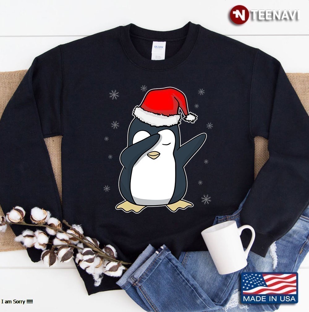 Cute Dabbing Penguin Christmas Santa Hat Antarctic Animal Winter Holidays Yuletide Season Sweatshirt