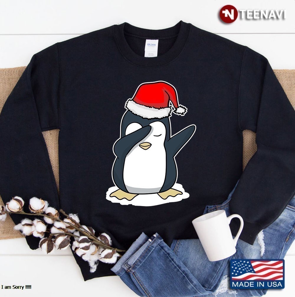Cute Dabbing Penguin Wearing Christmas Hat Antarctic Animal Winter Holidays Yuletide Season Sweatshirt