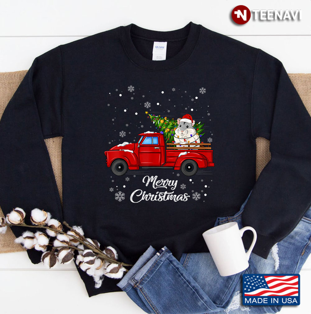 Hamster Rides Red Truck Christmas Pajama Gift Sweatshirt