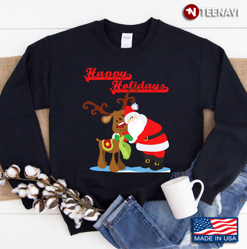 Happy Holiday Cute Santa Reindeer Christmas Sweatshirt