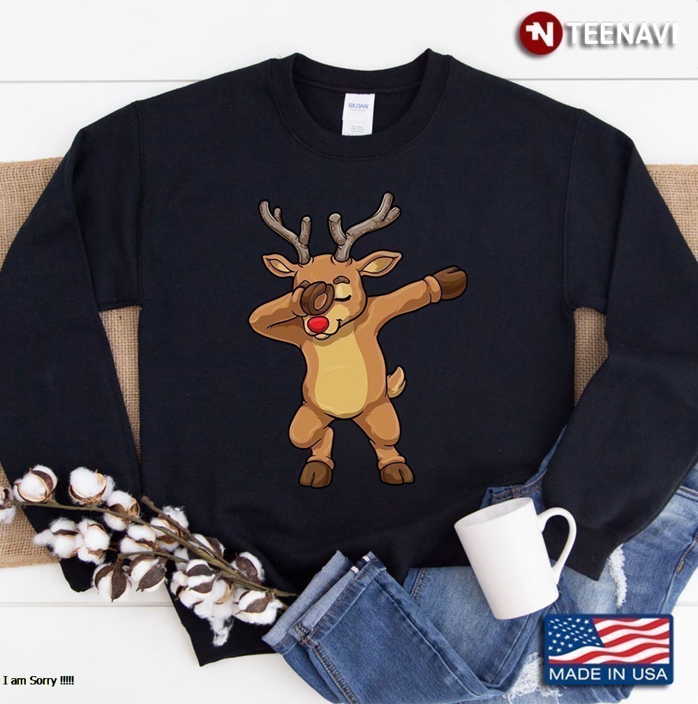 Christmas Dabbing Reindeer Boys Kids Family Matching Xmas Sweatshirt