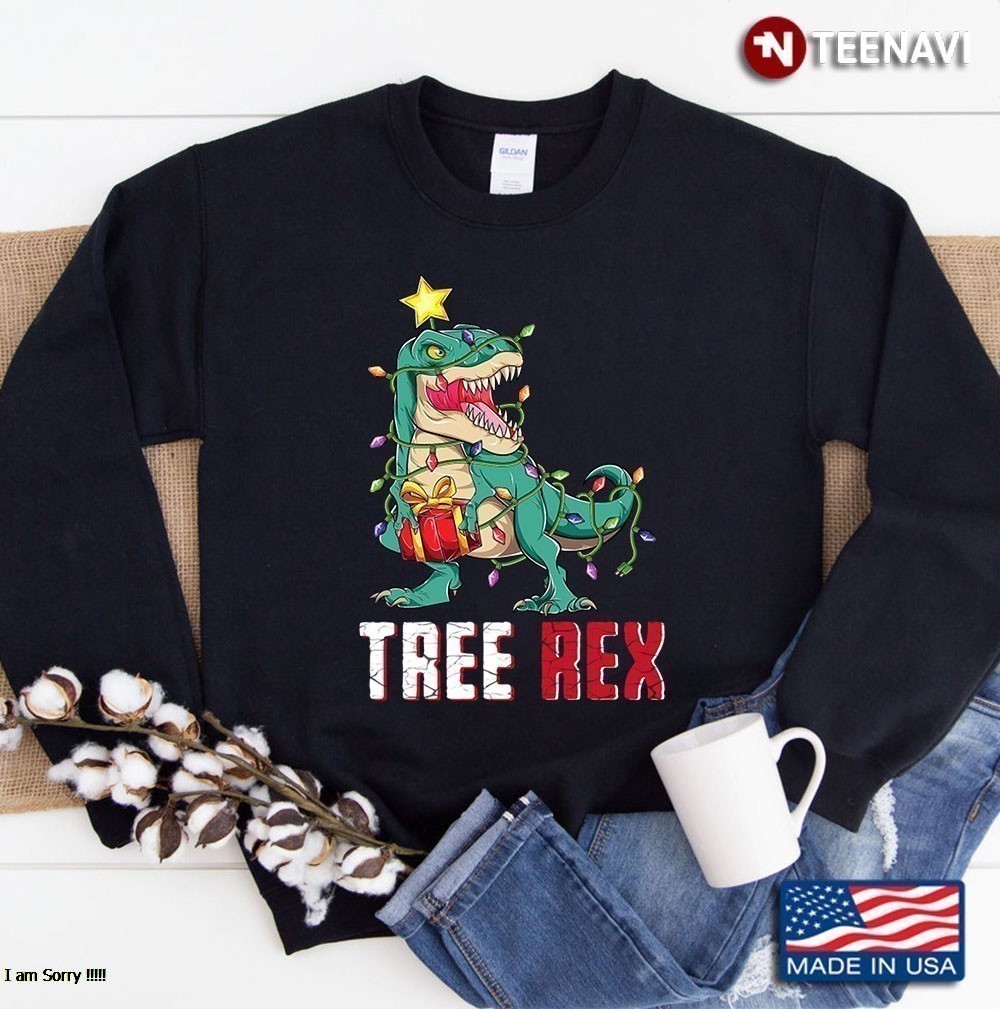 Christmas Dinosaur Tree Rex Trex Pajamas Men Boys Kids Xmas Sweatshirt