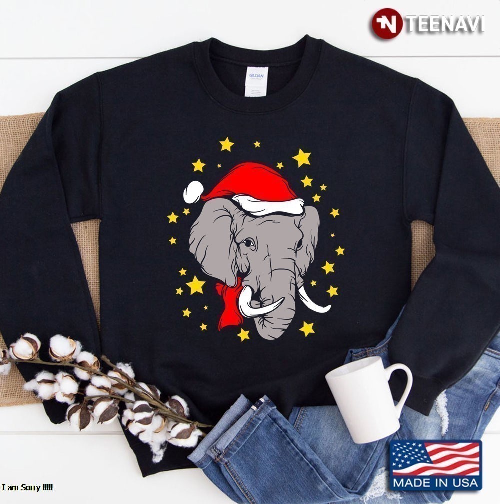 Christmas Elephant Santa Hat Xmas Sweatshirt