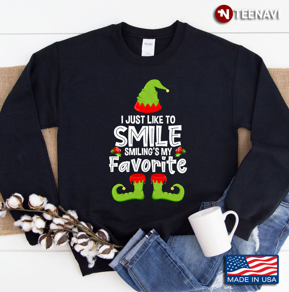 I Just Like To Smile Smiling Is My Favorite Elf Christmas Funny Gifts Sweatshirt