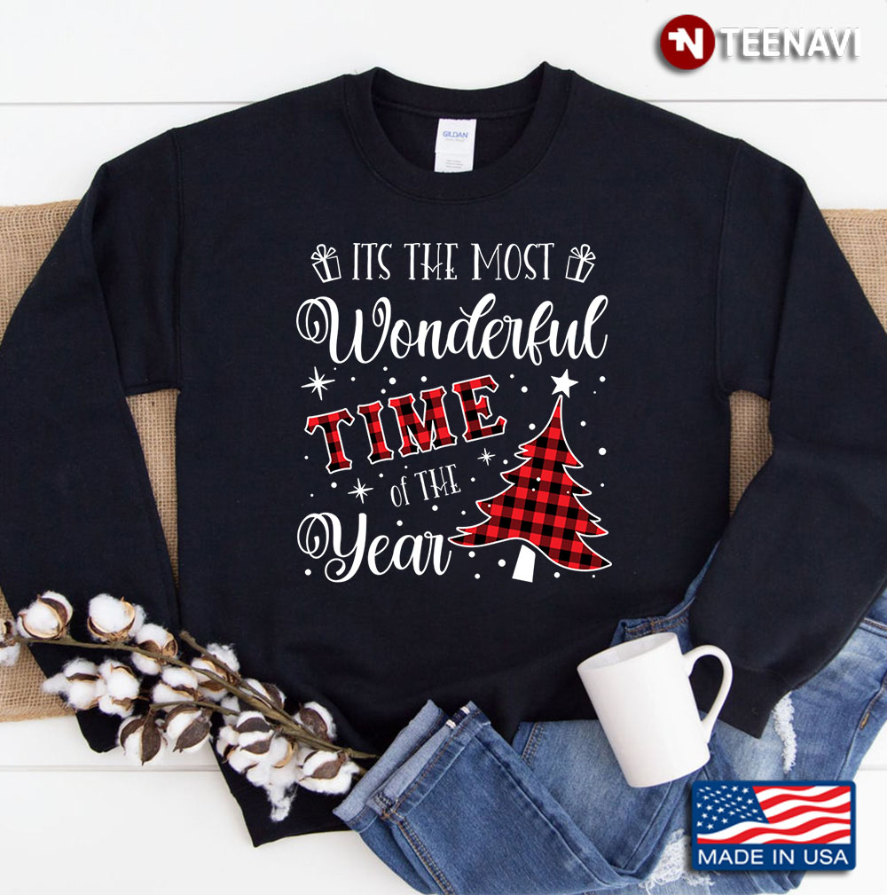 Its The Most Wonderful Time The Year Women Plaid Christmas Tree Sweatshirt