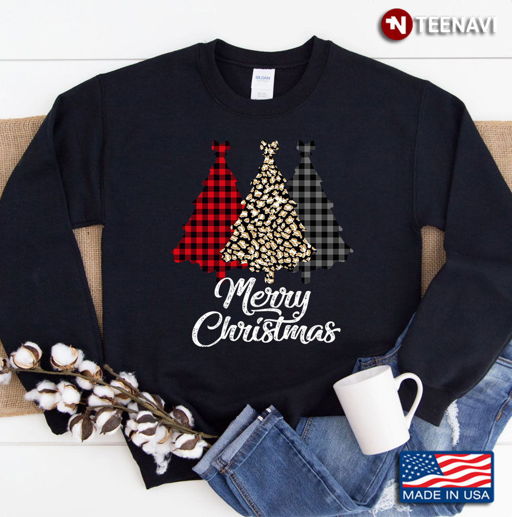 Leopard And Buffalo Plaid Vintage Country Christmas Tree Sweatshirt