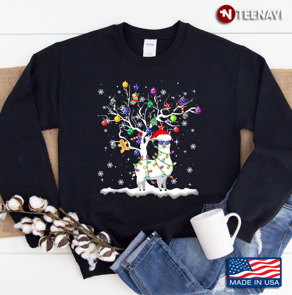 Llama With Christmas Tree Funny Colorful For Llama Lovers Sweatshirt
