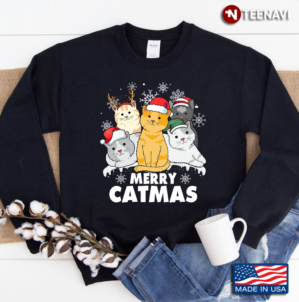 Merry Catmas Cute Christmas Cats Sweatshirt