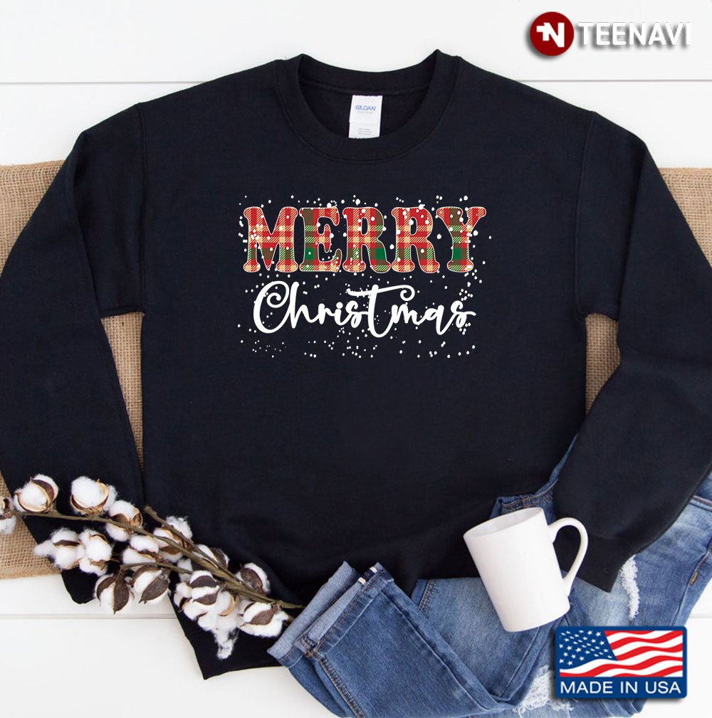 Merry Christmas Buffalo Plaid Christmas Gift Womens Holiday Sweatshirt