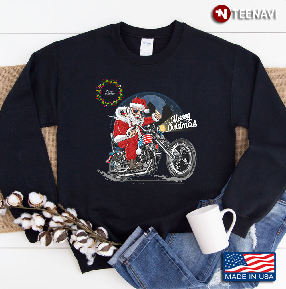 Merry Christmas Santa Claus Biker United State Sweatshirt