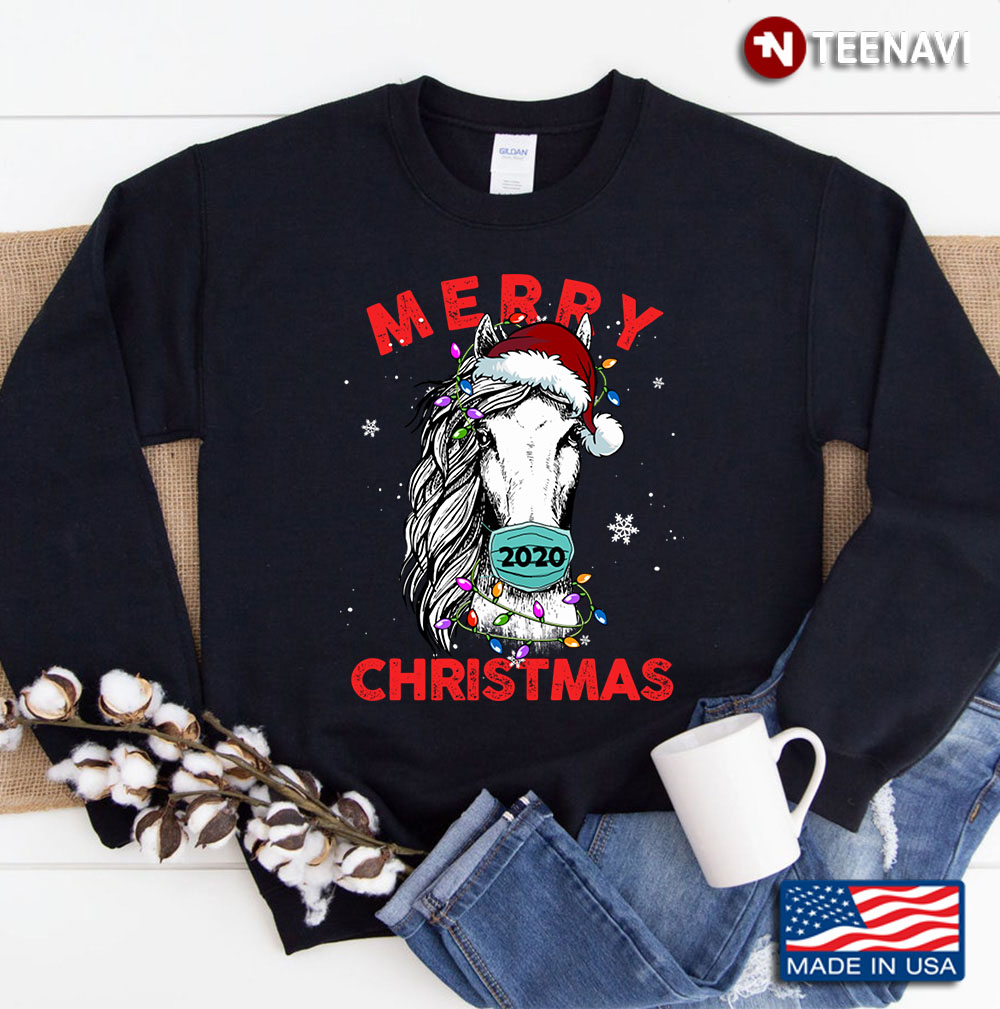 Merry Qurantine Christmas Vintage Horse Christmask Sweatshirt
