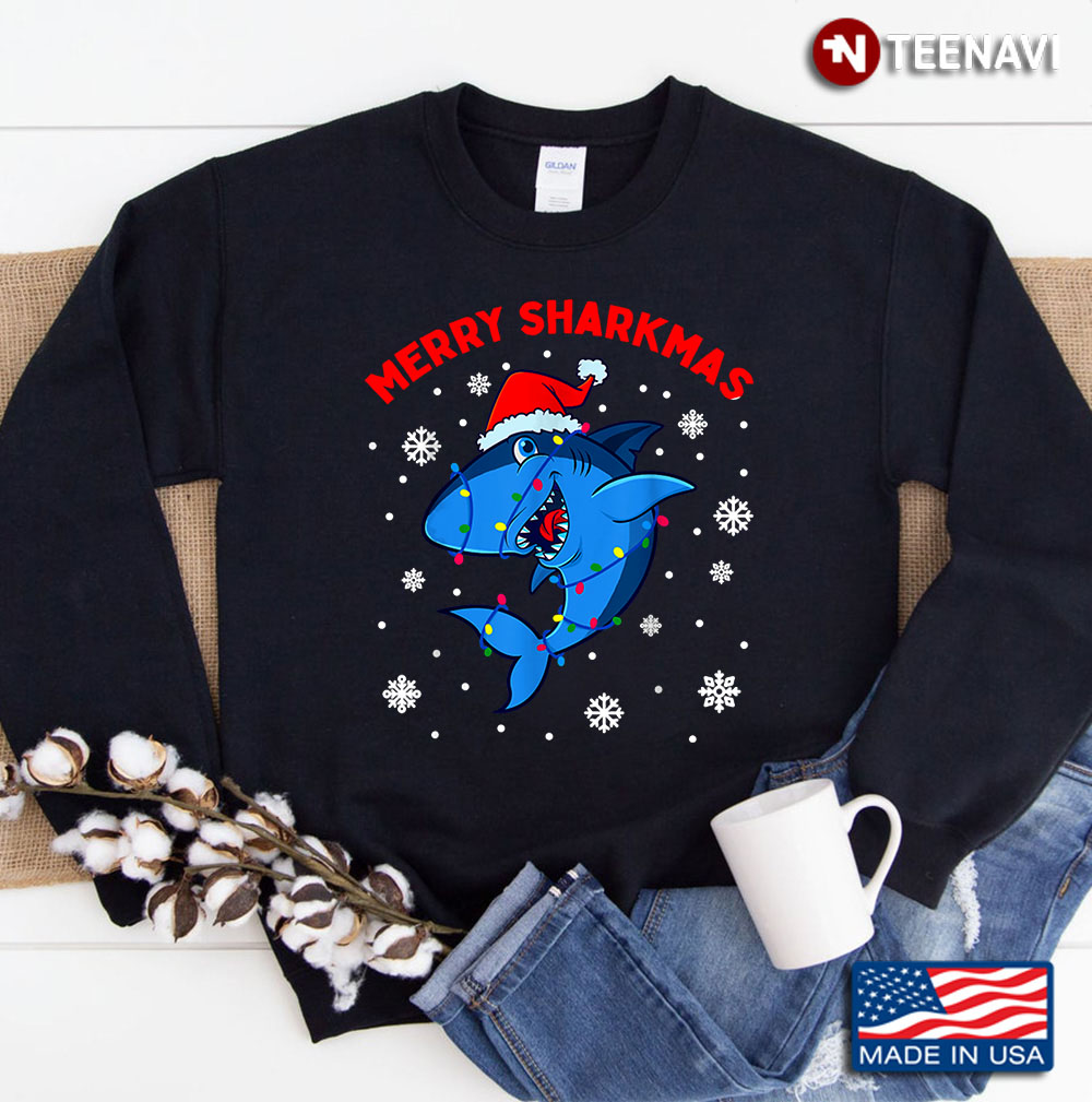 Merry Sharkmas Santa Christmas Sharks Lover Gift Sweatshirt