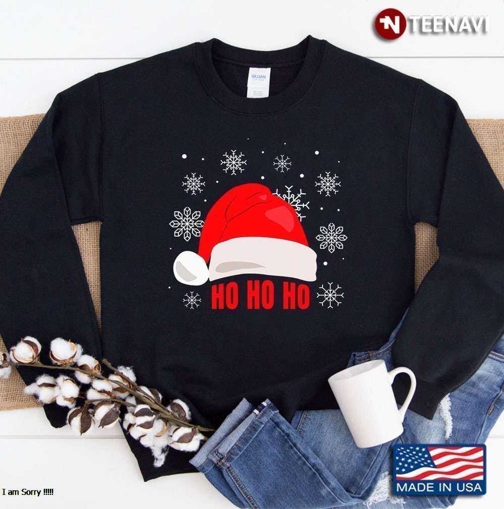Christmas Hat Ho Ho Ho Santa Clause Red Hat Xmas Funny Gift Sweatshirt