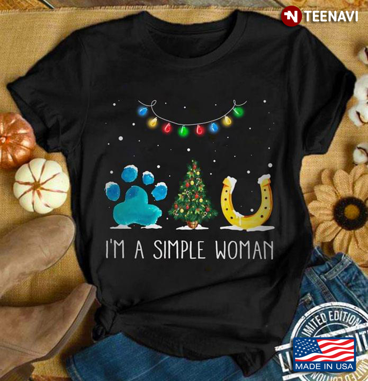 I'm A Simple Woman Paw Dog Christmas Tree Horseshoe And Lights