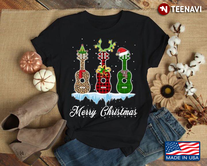 Merry Christmas Three Guitars Three Colours Under Snow
