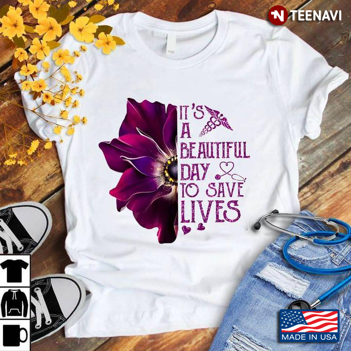 It's A Beautiful Day To Save Lives Purple Sunflower Caduceus And Stethoscope