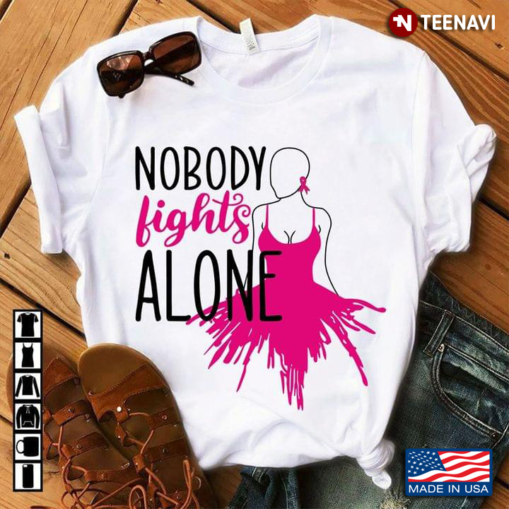 Nobody Fights Alone Ballerina With Breast Cancer Awareness Ribbon