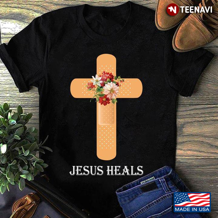 Jesus Heals Christian Cross With Flowers