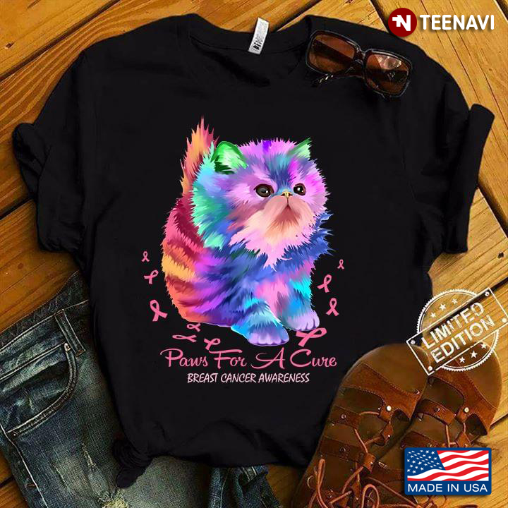 Paus For A Cure Breast Cancer Awareness Rainbow Kitten Cat