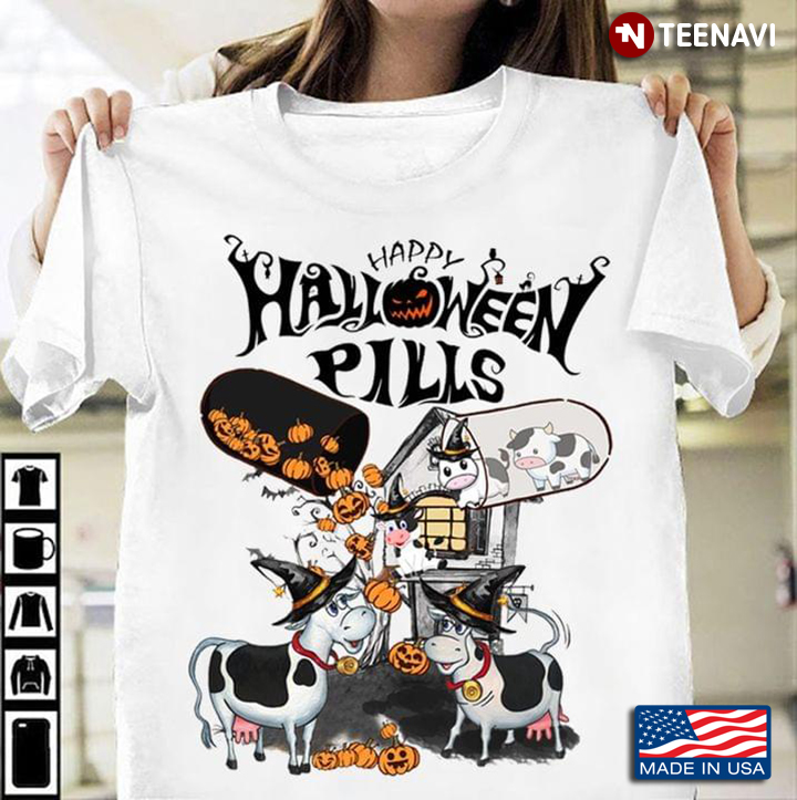 Happy Halloween Pills Cows With Halloween Hats And Jack Olanterns