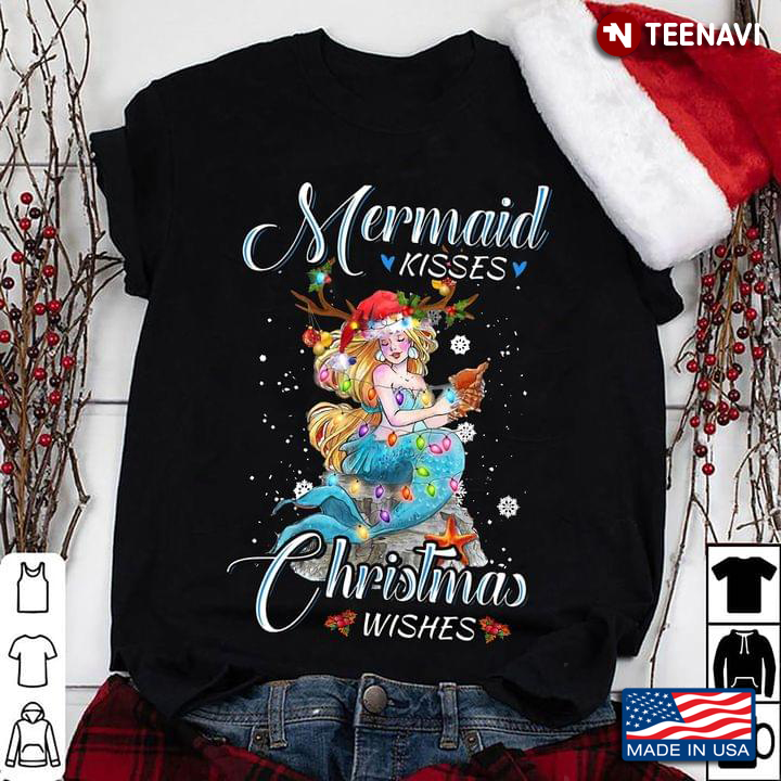 Mermaid Kisses Christmas Wishes Mermaid With Christmas Hat And Fairy Lights