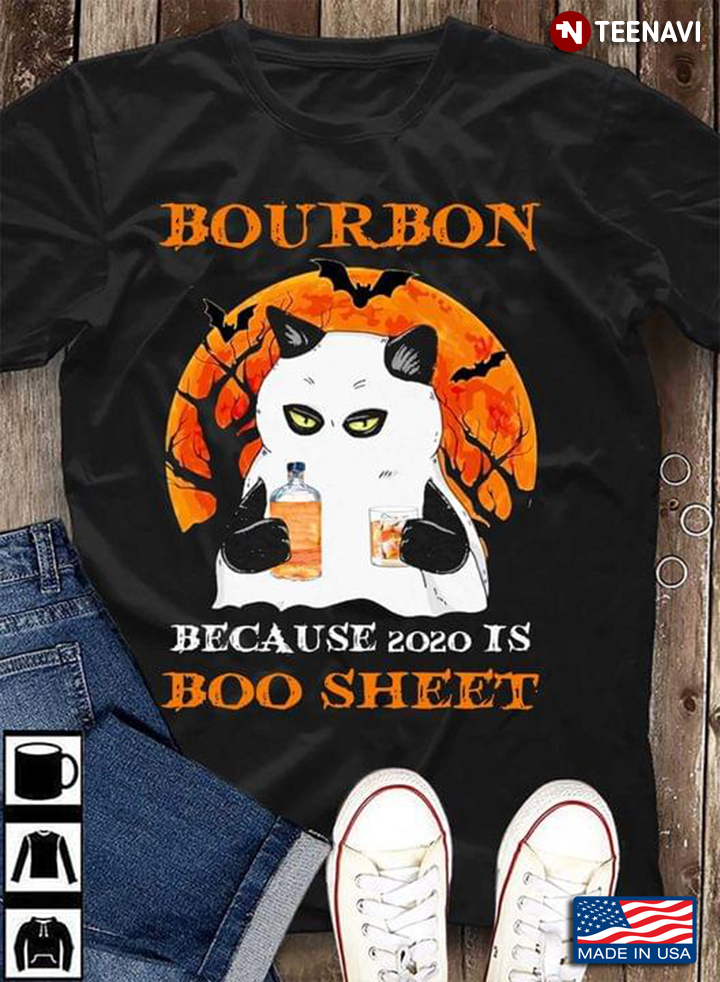 Bourbon Because 2020 Is Boo Sheet Cat Halloween