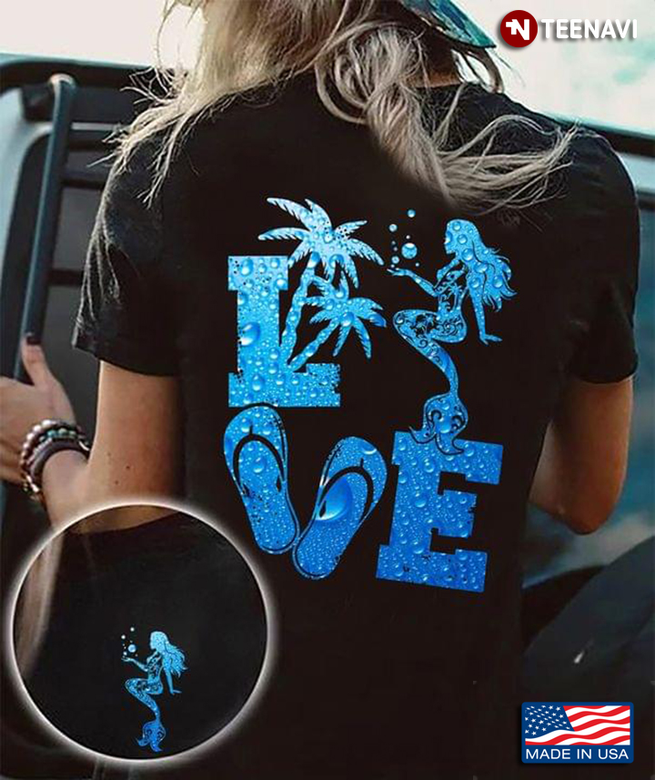Love Coconut Tree Mermaid Flip Flops In Blue
