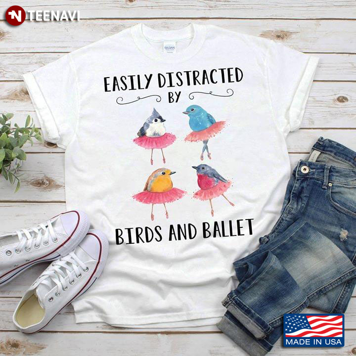 Easily Distracted By Birds And Ballet Four Bird Ballerinas T-Shirt