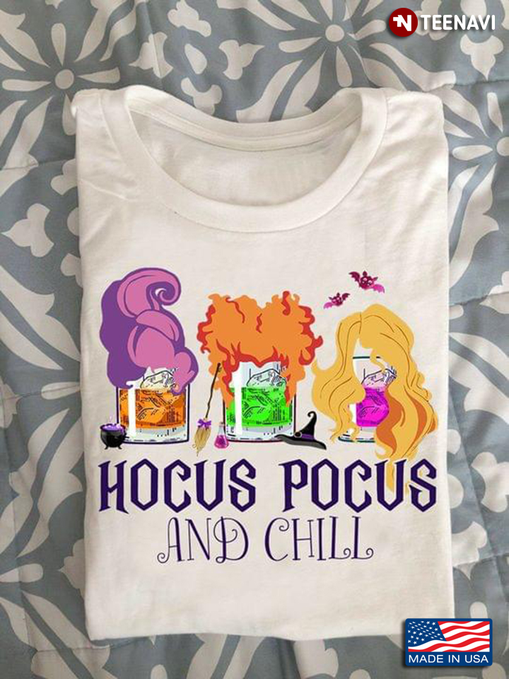 Hocus Pocus And Chill Three Glasses Of Whisky Witch T-Shirt