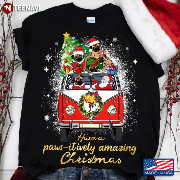 Have A Paws Itively Amazing Christmas Santa Claus And Bulldogs Drive Hippie Car With Christmas Tree