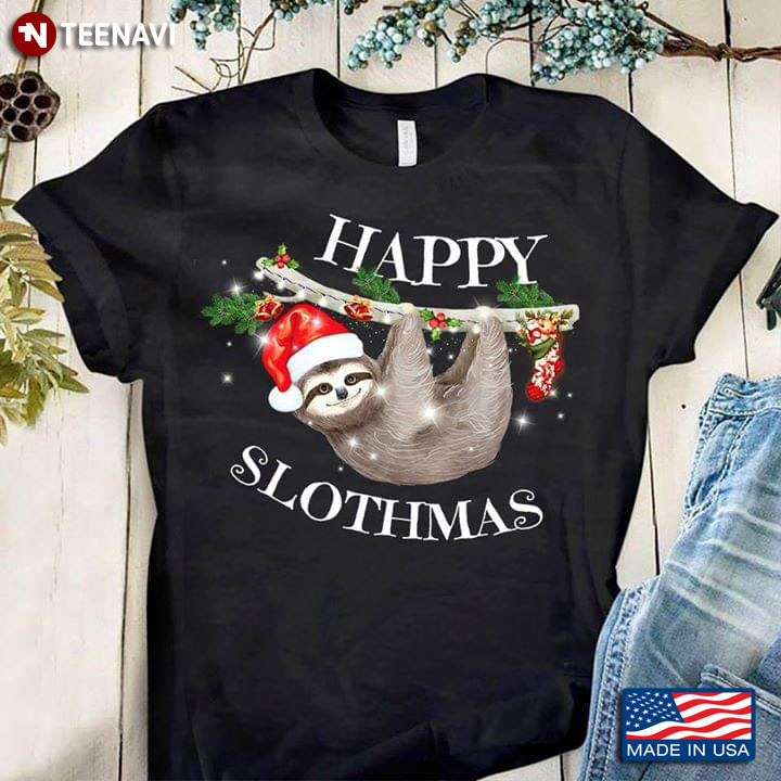 Happy Slothmas Sloth With Christmas Hat