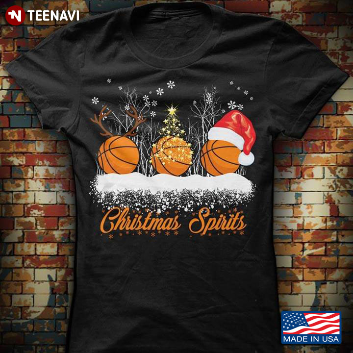 Christmas Spirits Three Basketballs With Reindeer Horns Fairy Lights And Christmas Hat