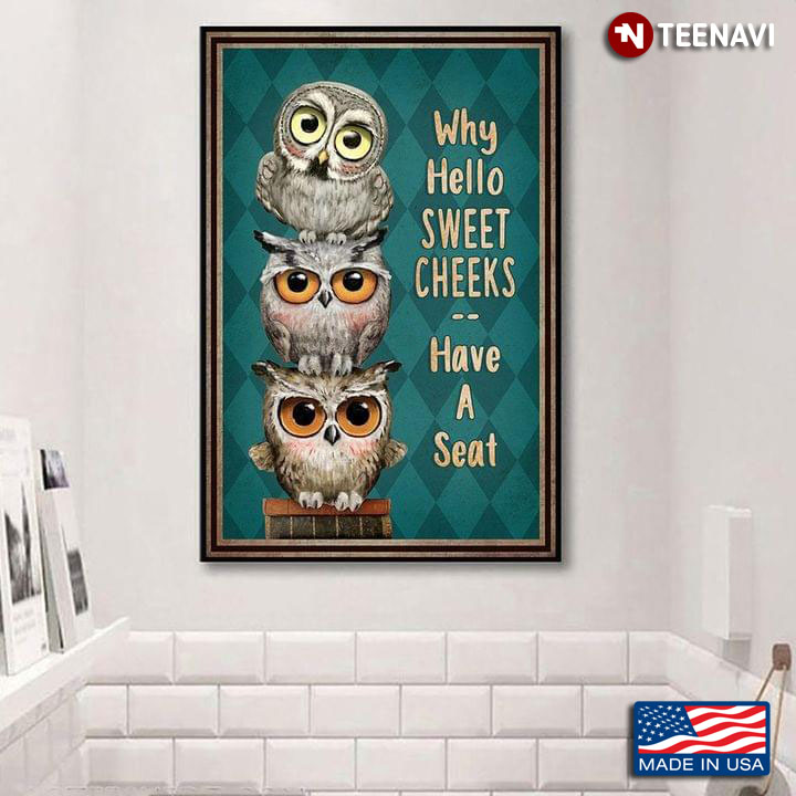 Vintage Three Little Owls Why Hello Sweet Cheeks Have A Seat!