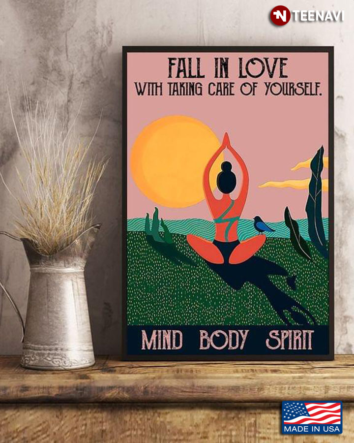 Vintage Girl Doing Yoga Fall In Love With Taking Care Of Yourself Mind Body Spirit
